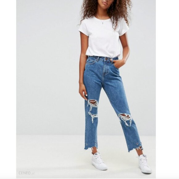 ASOS ORIGINAL MOM Jeans in Olivia Mottled Wash with Rips - Picture 1 of 1